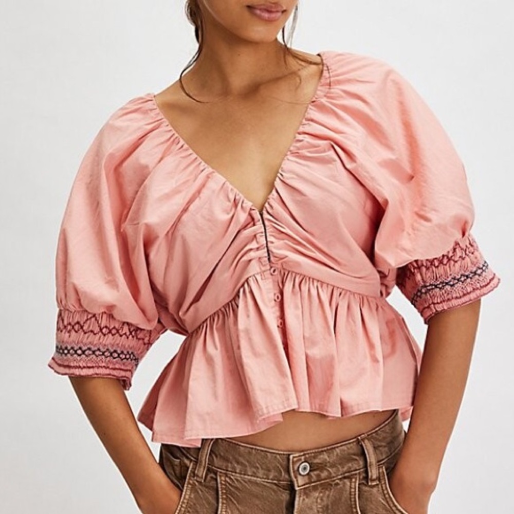Free People Where We Meet Smocked Blouse Medium NWT